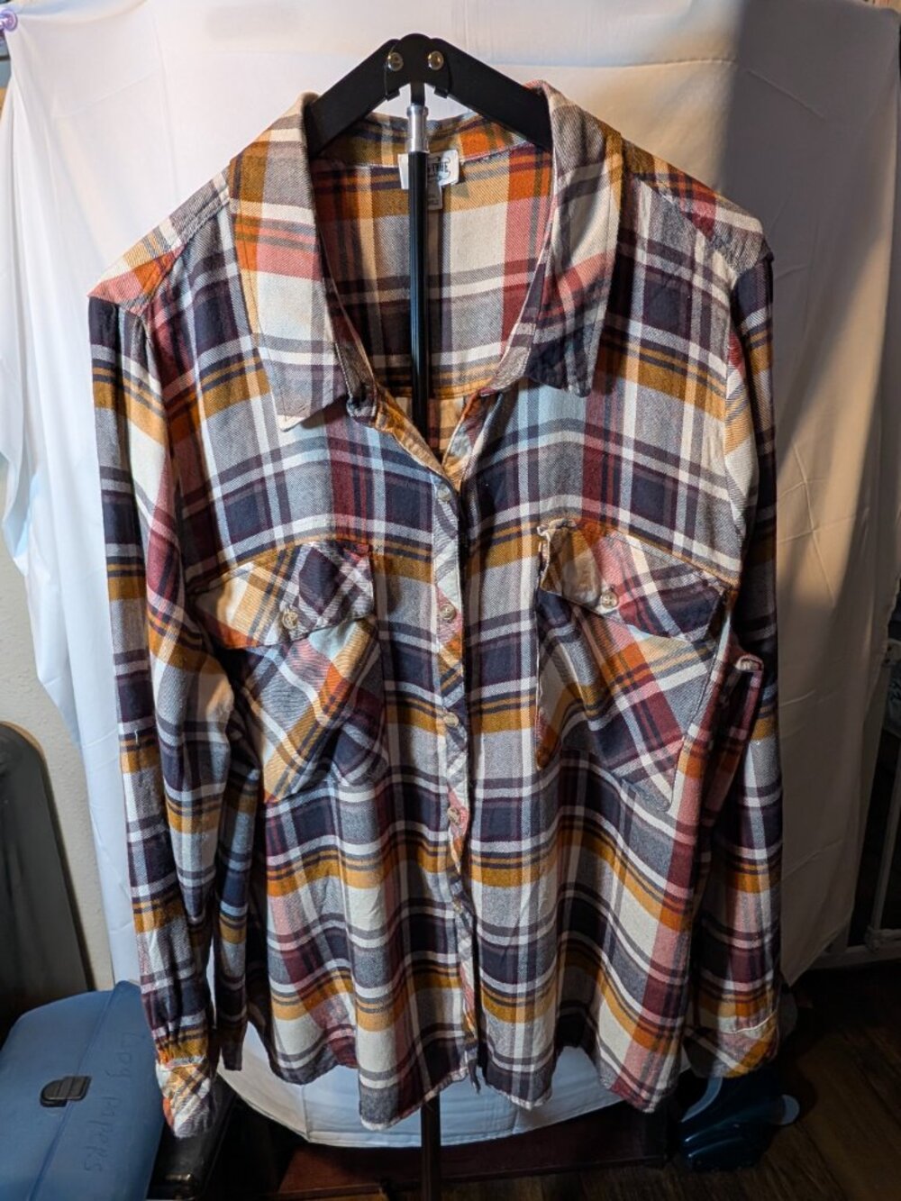 Texas True Threads 2X Women's Extra Soft Brown/Orange Plaid flannel Shirt